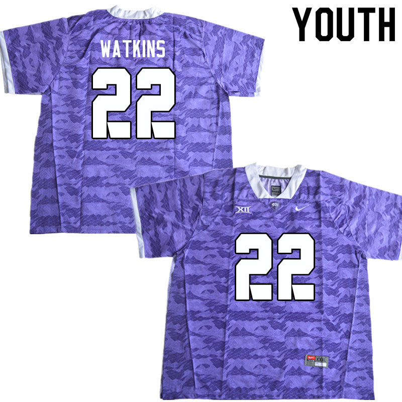 Youth #22 Ahmonte Watkins TCU Horned Frogs College Football Jerseys Sale-Purple Limited - Click Image to Close